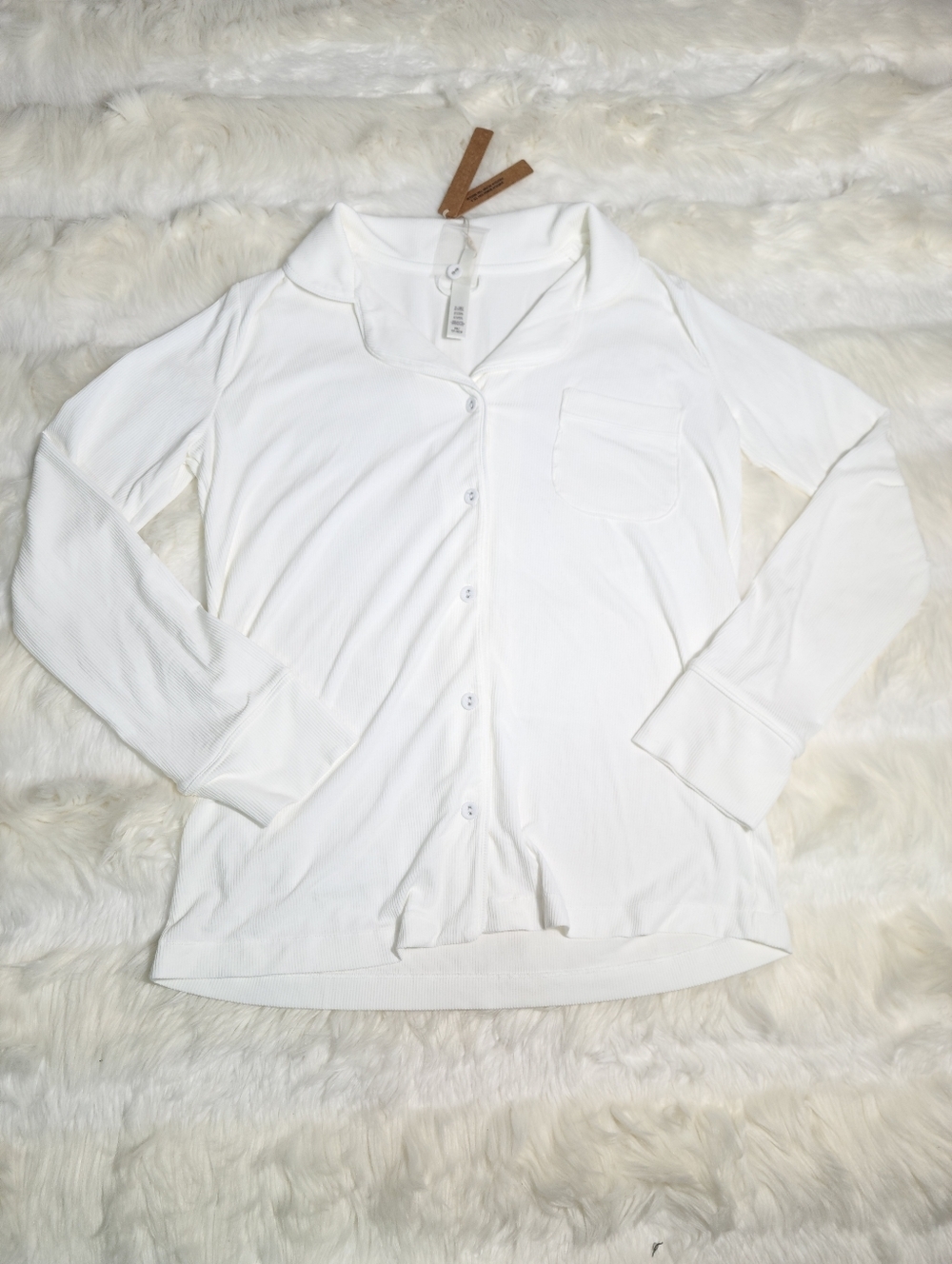 SKIMS Soft Lounge Rib Sleep Long Sleeve Top Marble White Women XS NEW